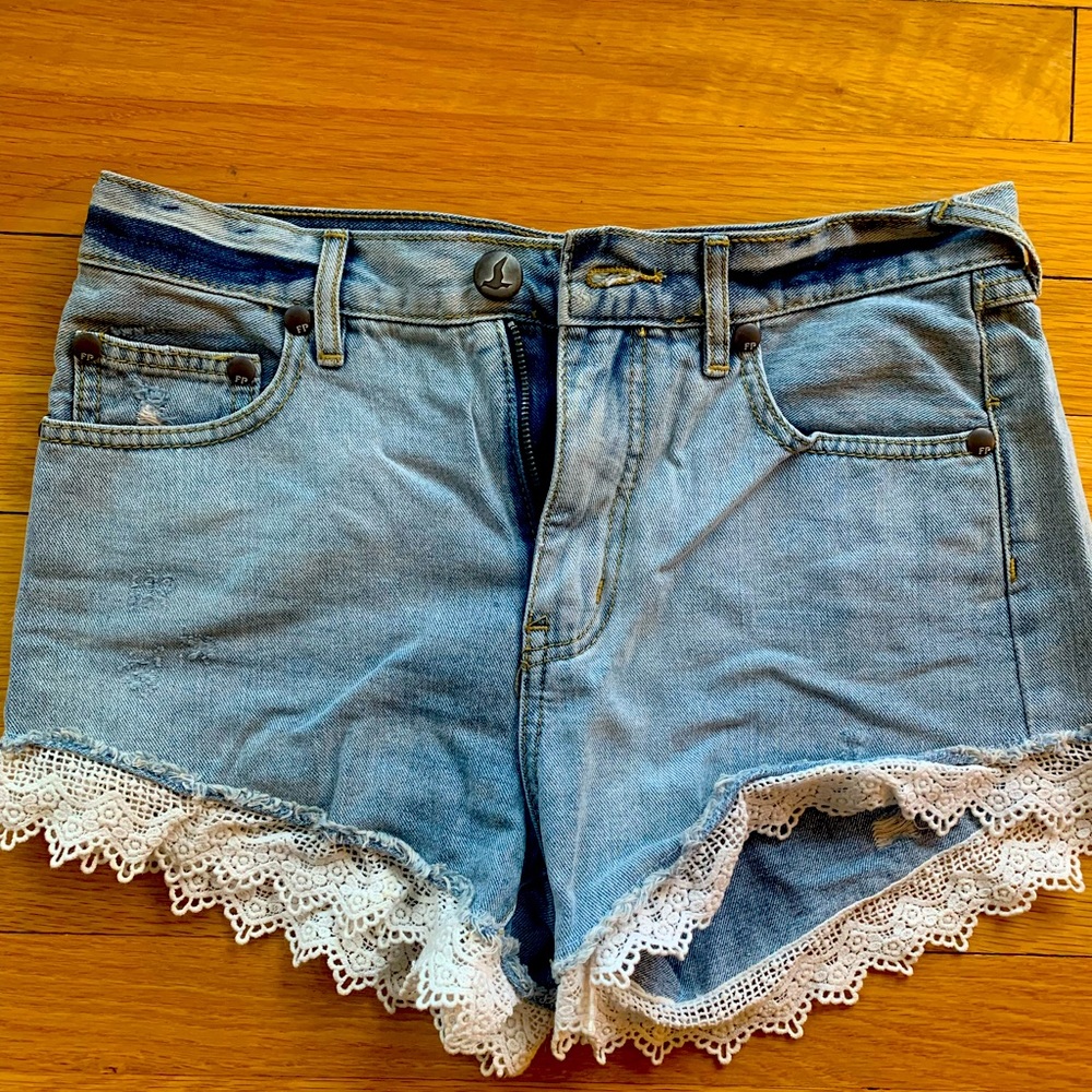 Free People Jean and White Lace Shorts